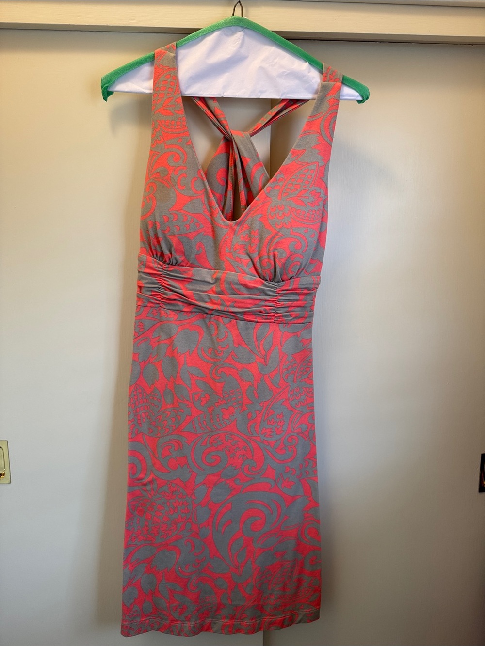 Tommy Bahama Coral and Gray One-Shoulder Patterned Dress